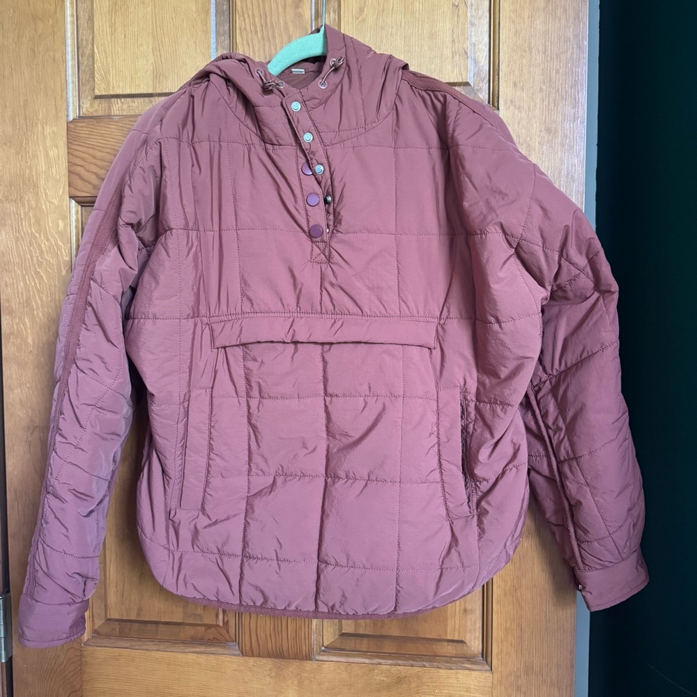 Quilted Hooded Pullover Anorak Jacket in Brown
